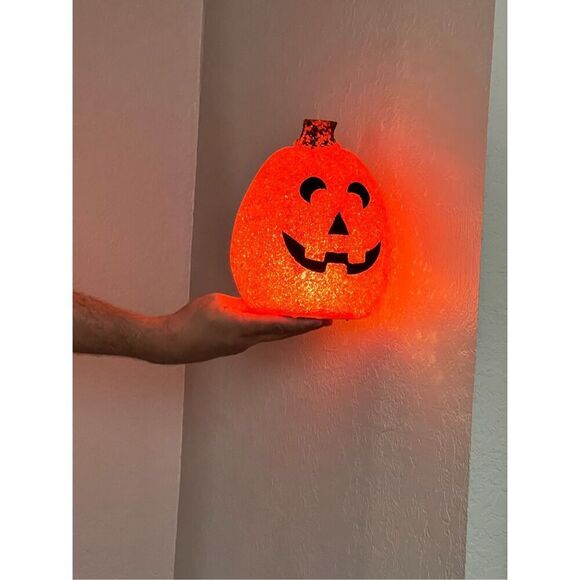 Halloween Pumpkin Melted Popcorn Plastic Light Up Jack O’Lantern Vtg 10" - Picture 1 of 2